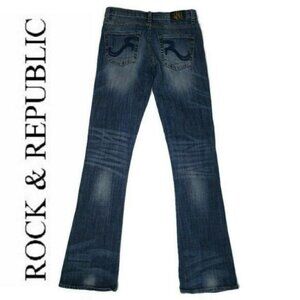 Rock & Republic Kasandra Womens Bootcut Jeans sz 8 M Mid-Rise distressed Denim